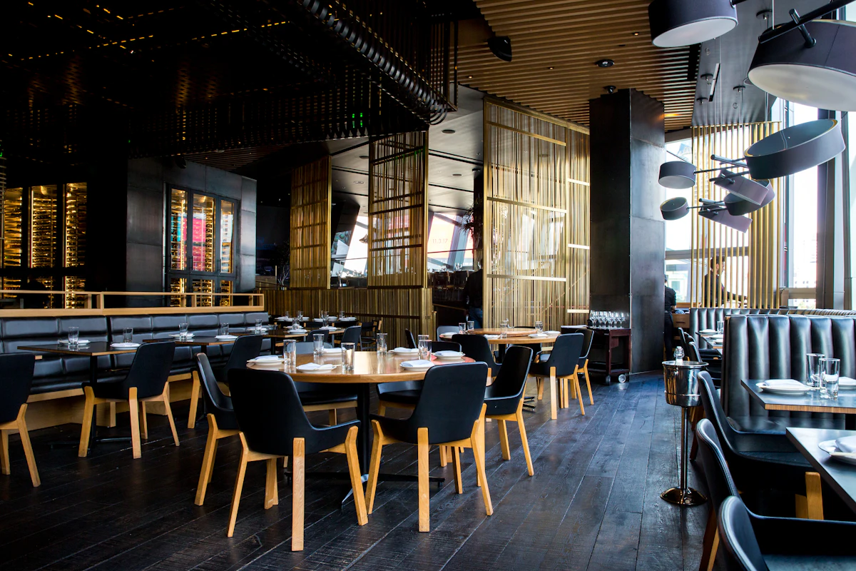 Warm restaurant interior in a fictional hospitality website